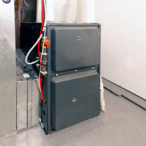 A home high energy efficient furnace in a basement